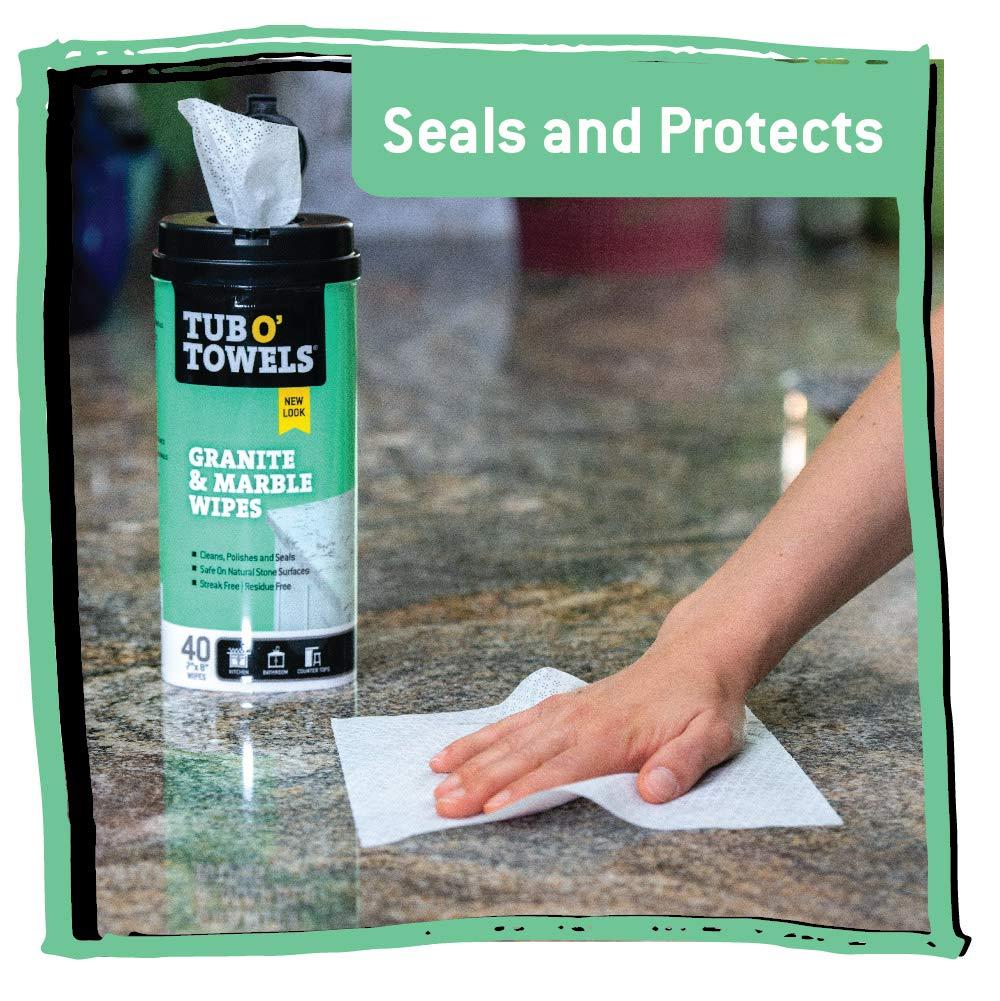 image:imageTub O Towels Granite Tile and Marble Cleaning Wipes Clean Polish and Seal 407 x 8 Wipes Per Tub 2Pack white TW40GR21Pack