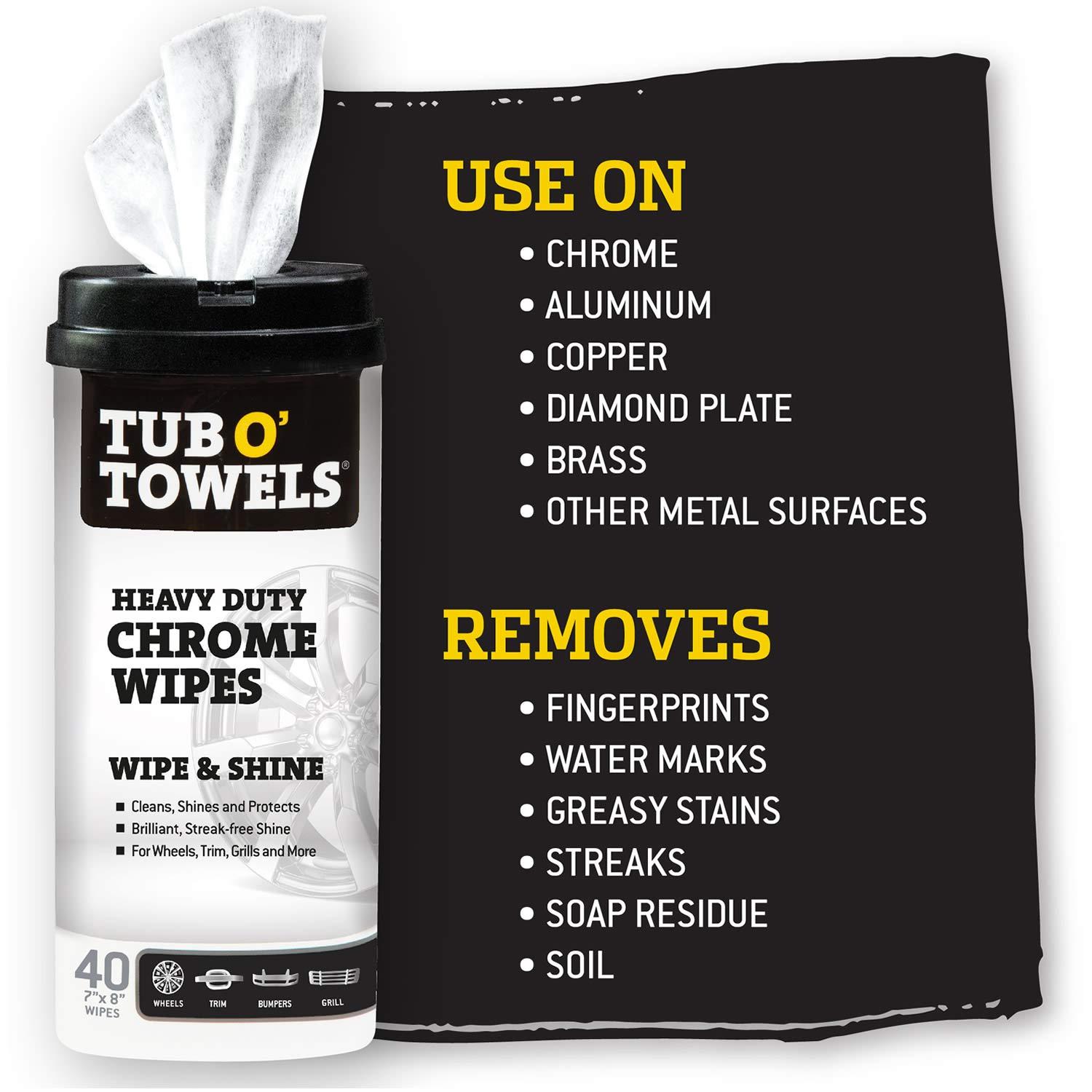 image:imageTub O Towels Heavy Duty Chrome Wipes Clean Shine amp Protect Chrome Aluminum Copper and Brass Surfaces OilBased Polishing Wipes Resists Streaks amp Fingerprints 40 Count for Auto Detailing