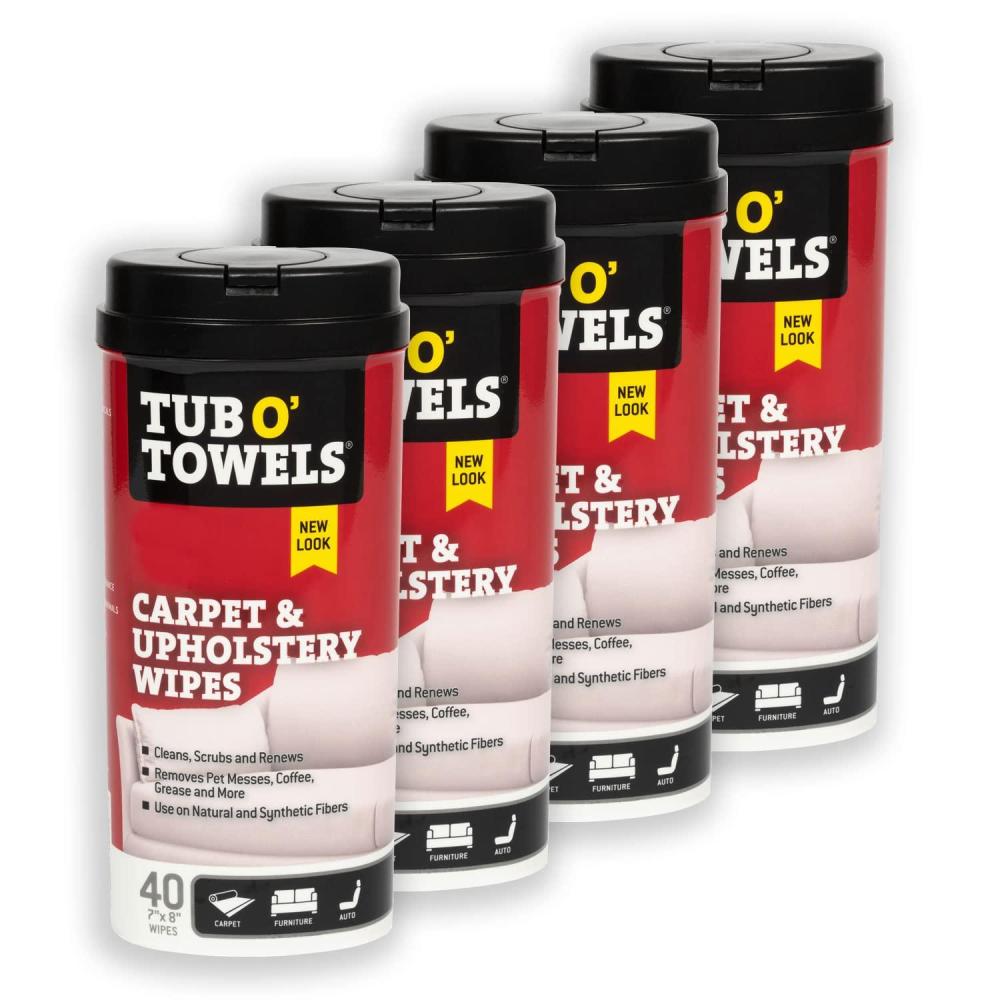 image:imageTub O Towels Carpet Rug and Upholstery Cleaning Wipes Extra Strength Stain Remover OdorFighting Power Safe on Natural amp Synthetic Fibers 407 x 8 Wipes Per Tub 2Pack Light Citrus Scent4Pack