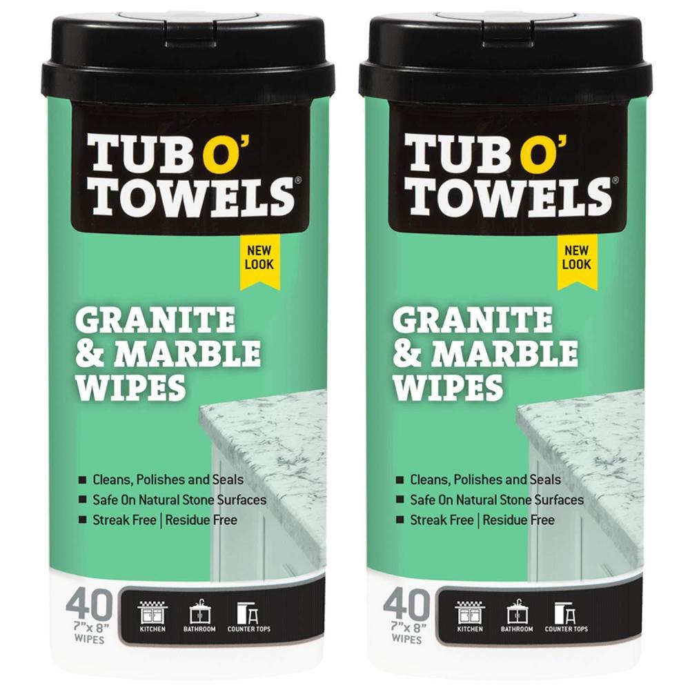 image:imageTub O Towels Granite Tile and Marble Cleaning Wipes Clean Polish and Seal 407 x 8 Wipes Per Tub 2Pack white TW40GR22Pack