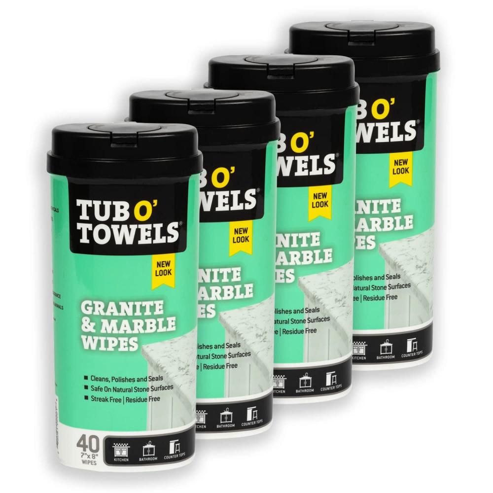 image:imageTub O Towels Granite Tile and Marble Cleaning Wipes Clean Polish and Seal 407 x 8 Wipes Per Tub 2Pack white TW40GR24Pack