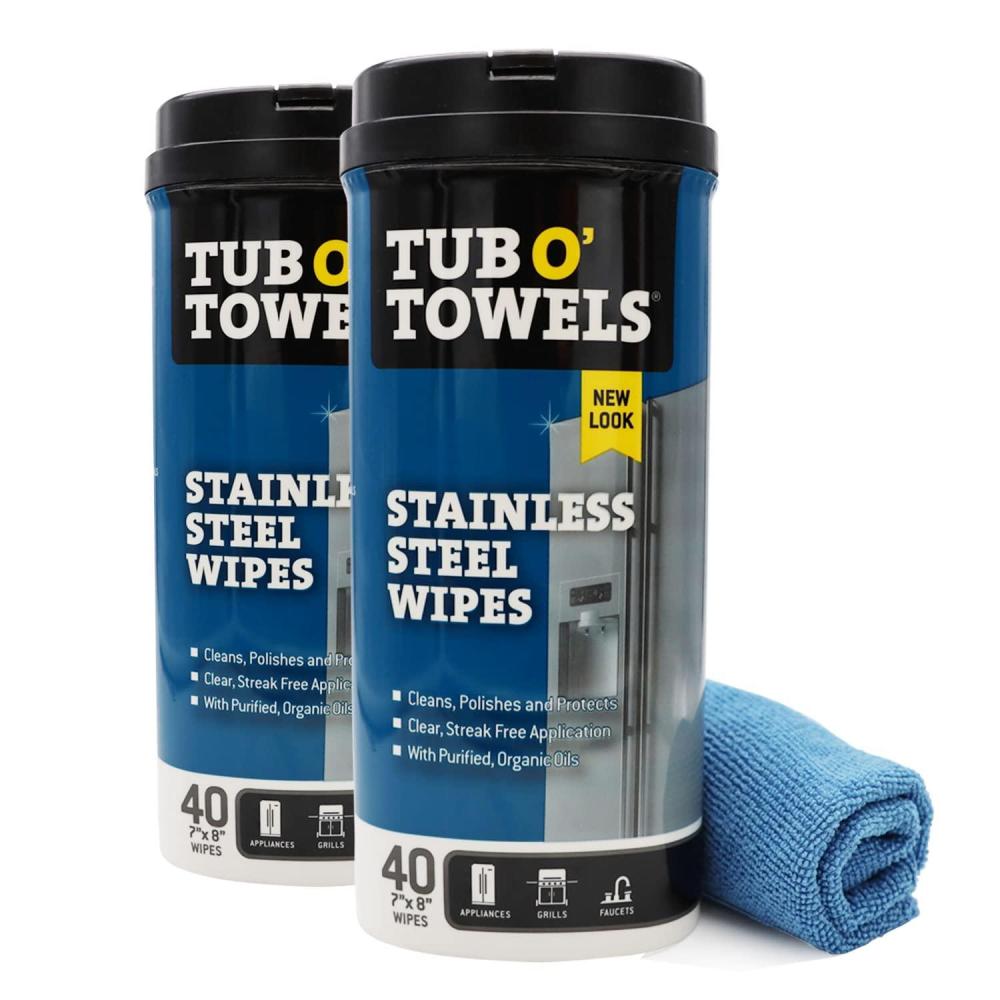 image:imageTub O Towels Heavy Duty Stainless Steel WipesWhite 40 Count TW40SS 1Pack2Pack Microfiber