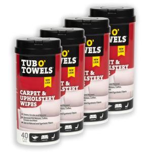 Tub O’ Towels Carpet, Rug, and Upholstery Cleaning Wipes – Extra Strength Stain Remover, Odor-Fighting Power, Safe on Natural & Synthetic Fibers, 40-7” x 8” Wipes Per Tub, 2-Pack, Light Citrus Scent(4-Pack)