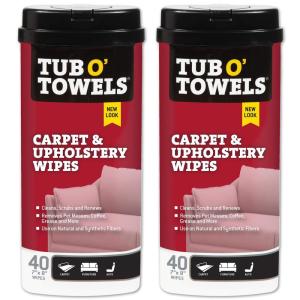 Tub O’ Towels Carpet, Rug, and Upholstery Cleaning Wipes – Extra Strength Stain Remover, Odor-Fighting Power, Safe on Natural & Synthetic Fibers, 40-7” x 8” Wipes Per Tub, 2-Pack, Light Citrus Scent(2-Pack)