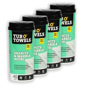 Tub O Towels Granite, Tile, and Marble Cleaning Wipes – Clean, Polish, and Seal, 40-7” x 8” Wipes Per Tub, 2-Pack, white (TW40-GR-2)(4-Pack)